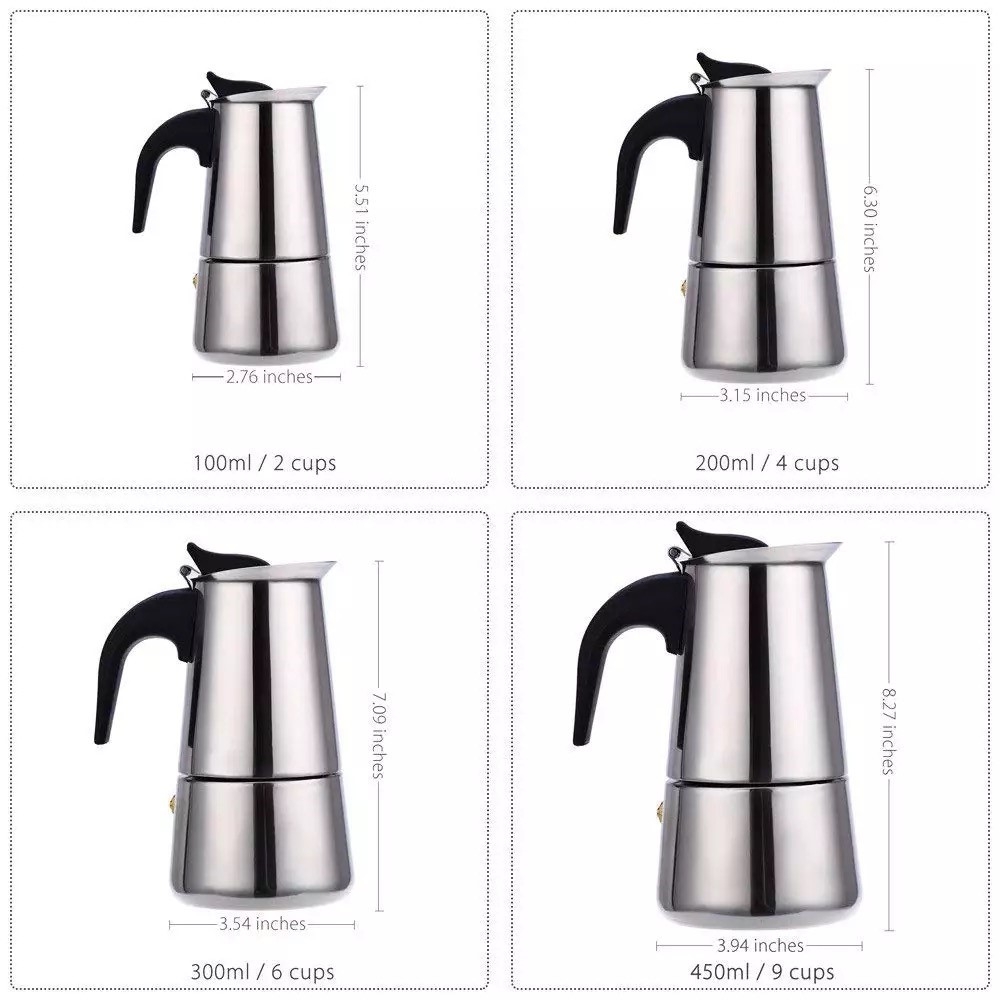 Daphnela Paslanmaz Çelik Ocak Üstü 6 Cup Fincan Moka Pot Espresso